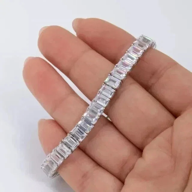 20Ct Baguette Cut Lab Created Diamond Tennis Bracelet 14K White Gold Plated 7.5"