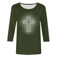 thumbnail image 3 of DDAPJ pyju Easter 3/4 Sleeve Shirts for Women Plus Size Tops Christian Faith T-shirt Jesus Cross Graphic Tees Loose Casual Round Neck Tee Top Army Green S, 3 of 4