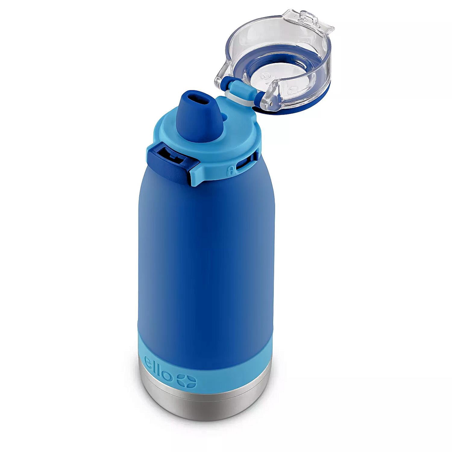 Ello New Ello Emma Vacuum Insulated Stainless Steel Kids Water Bottle with , 14oz, touchdown blue