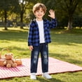 thumbnail image 6 of UYYX Boy Outfits Young Boys Classic Hood Outerwear Loose Straight Denim Pants Suit Soft Comfort Spring Outfit（Blue,3-4 Years）, 6 of 8
