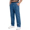 thumbnail image 2 of Purcolt Men's Cotton Linen Pants Lightweight Drawstring Elastic Waist Summer Casual Loose Fit Trousers Business Work Office Pants with Pockets, 2 of 5