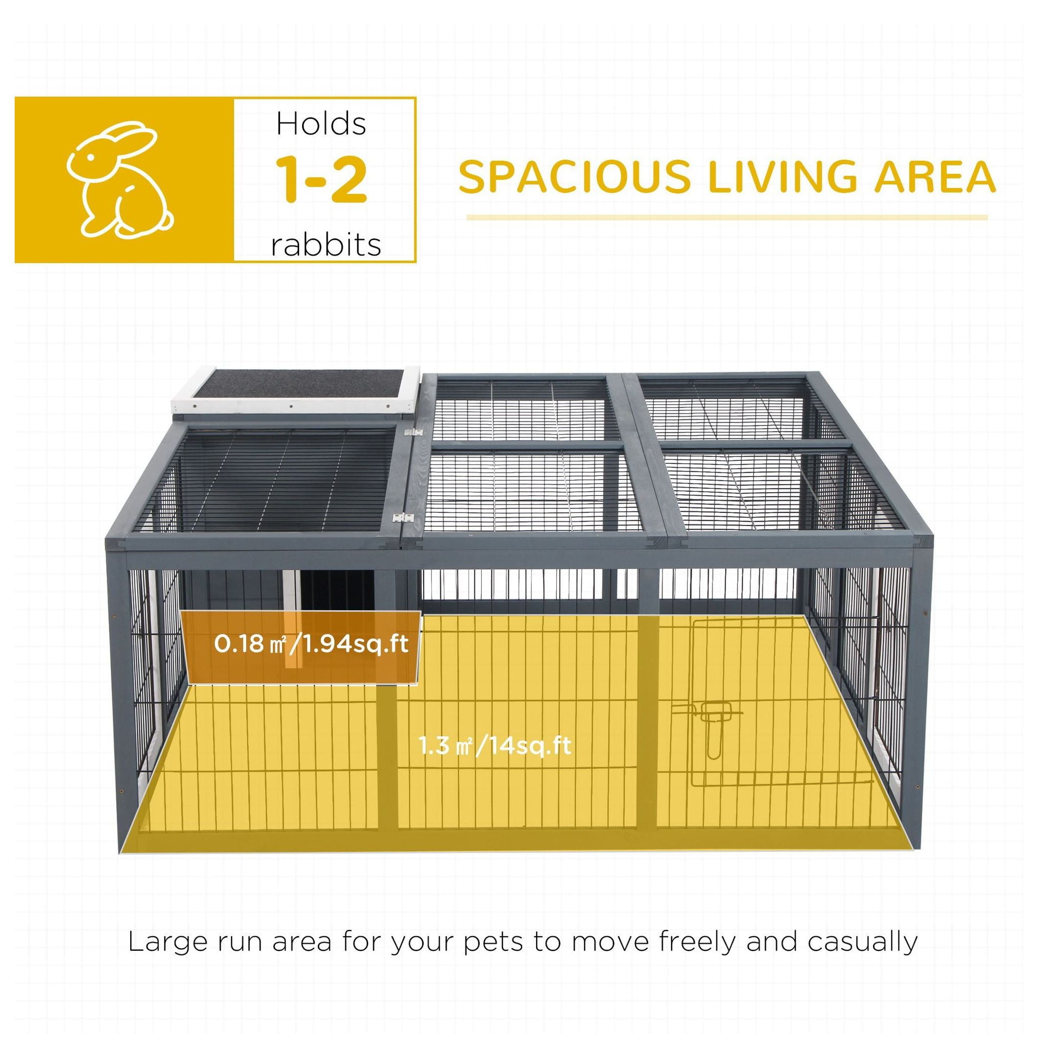Bunny Hutch Rabbit Cage with Openable Main House, Durable Waterproof Pet House for Rabbits Guinea Pigs, Three Ventilation Doors Design, Gray