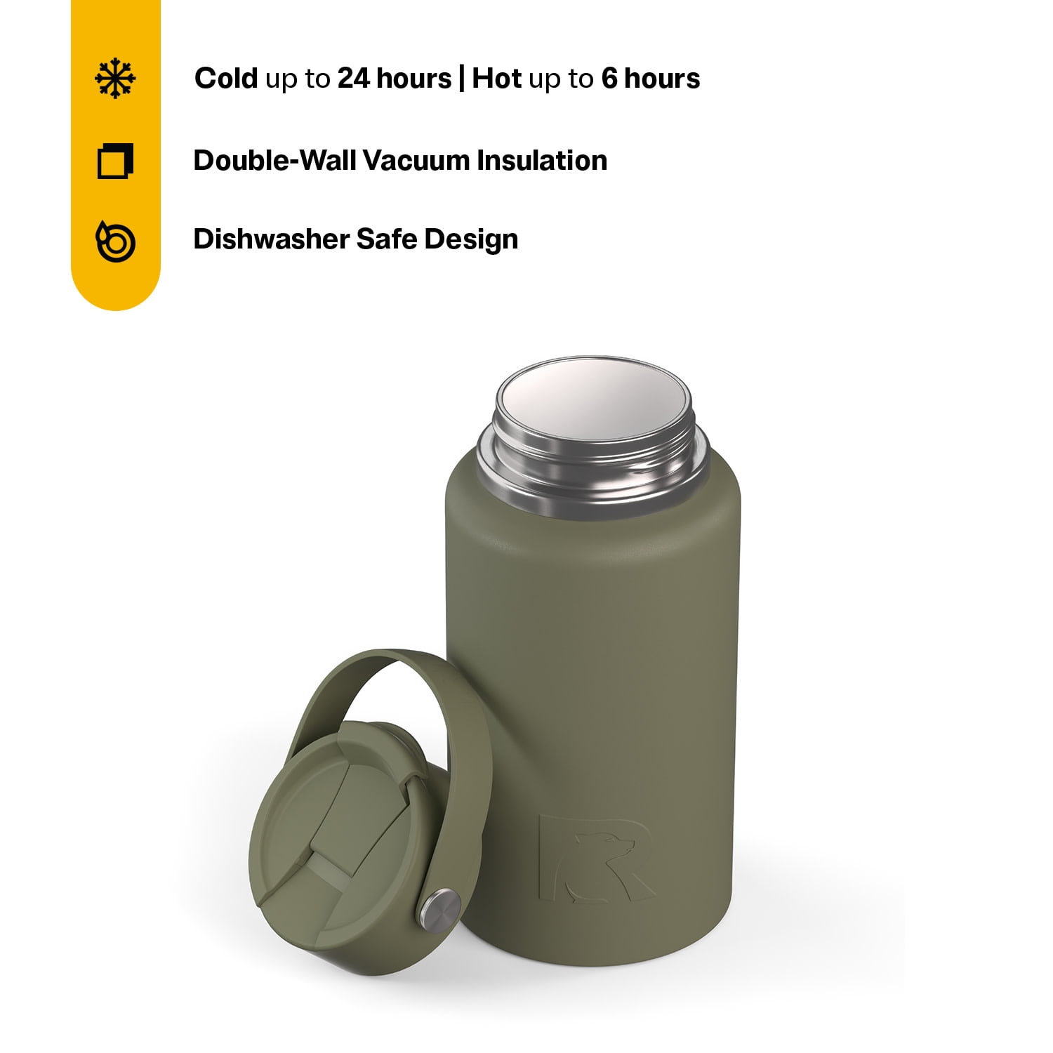 RTIC 16 oz Ceramic Lined Insulated Outback Water Bottle, Leak Resistant, Olive