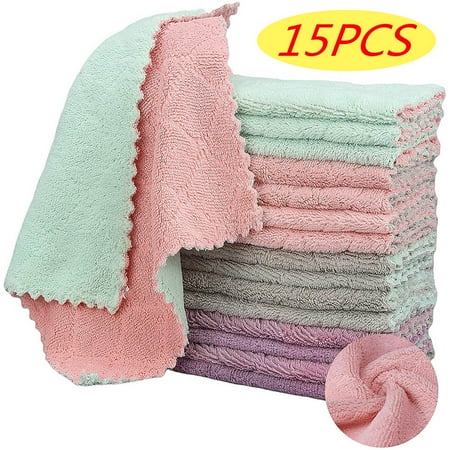 

Dish Towels 15 Pack Kitchen Dishcloth Super Absorbent Microfiber No Odor Reusable Dishtowels Nonstick Oil Fast Drying Dish Rags for Cleaning Dishes Car Kitchen and Bath (Random Colour)