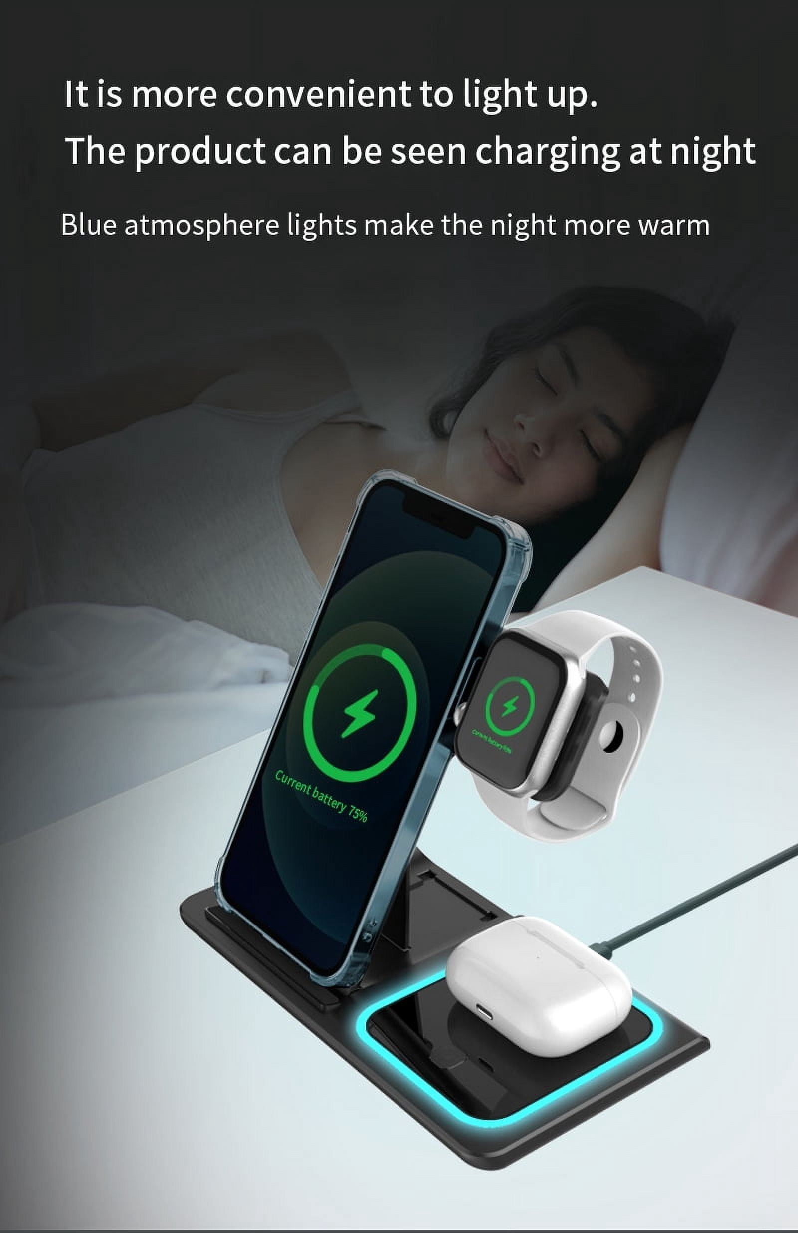 Wireless Charger,iPhone Charging Station for iPhone 16/15/14/13/12/11/Pro Max/Plus, 3 in 1 Wireless Charging Stand for iWatch SE 10/9/8/7/6/5/4/3, Airpods Pro/3/2 Blue