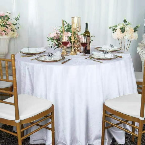 Wedding Linens Inc. 132" Round Italian Velvet Tablecloth table covers - White