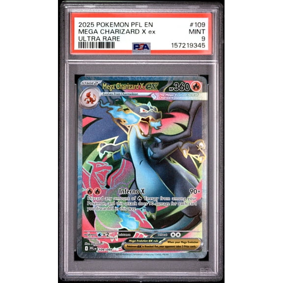 Collectible 2025 Pokemon Mega Evolution Phantasmal Flames Ultra Rare Mega Charizard X Ex #109 PSA 9