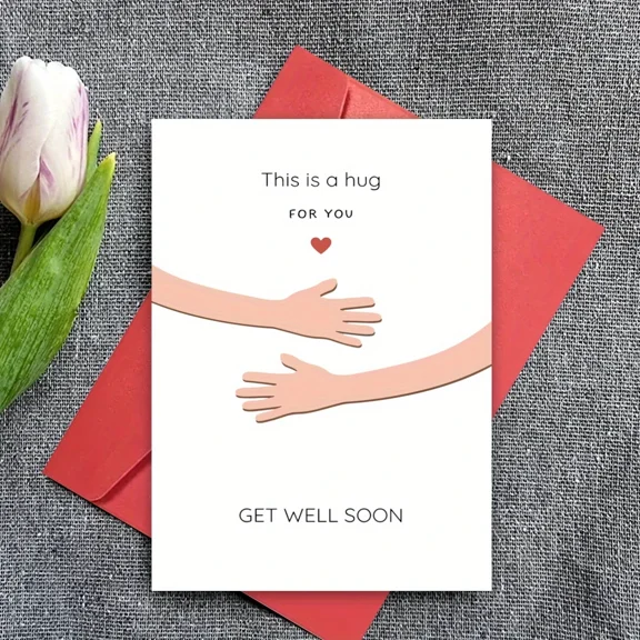 Get Well Soon Card - "This is a Hug for You" Design - Encouraging Greeting Card with Envelope - Perfect for Friends and Loved Ones