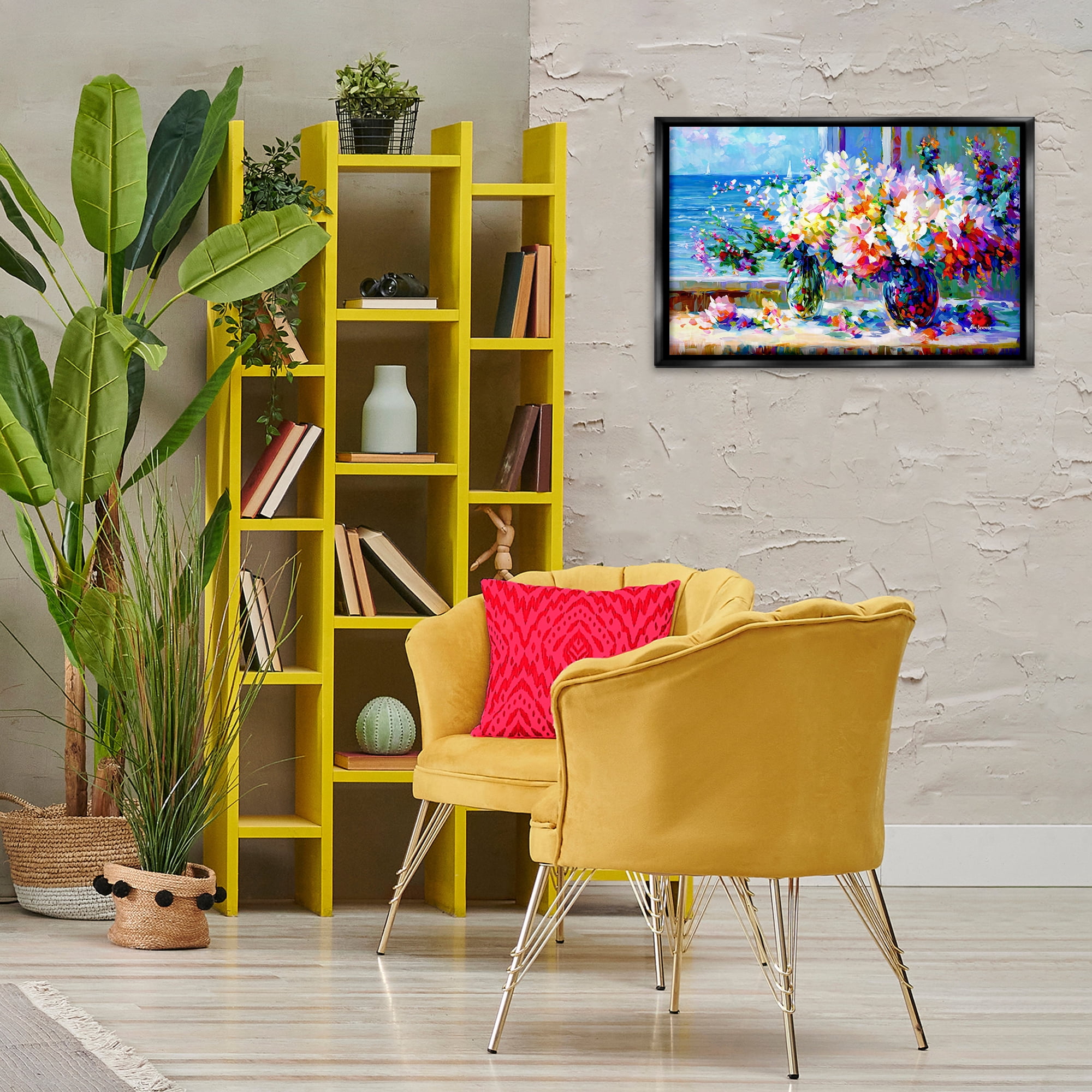 Stupell Industries Blossoms By The Sea Botanical & Floral Painting Black Floater Framed Art Print Wall Art, 25 x 17
