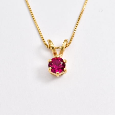 Gold Ruby Pendant, Created Ruby, Dainty Red Necklace, Round Red Pendant, July Birthstone Necklace, Classic Vintage Pendant, Gold By Adina
