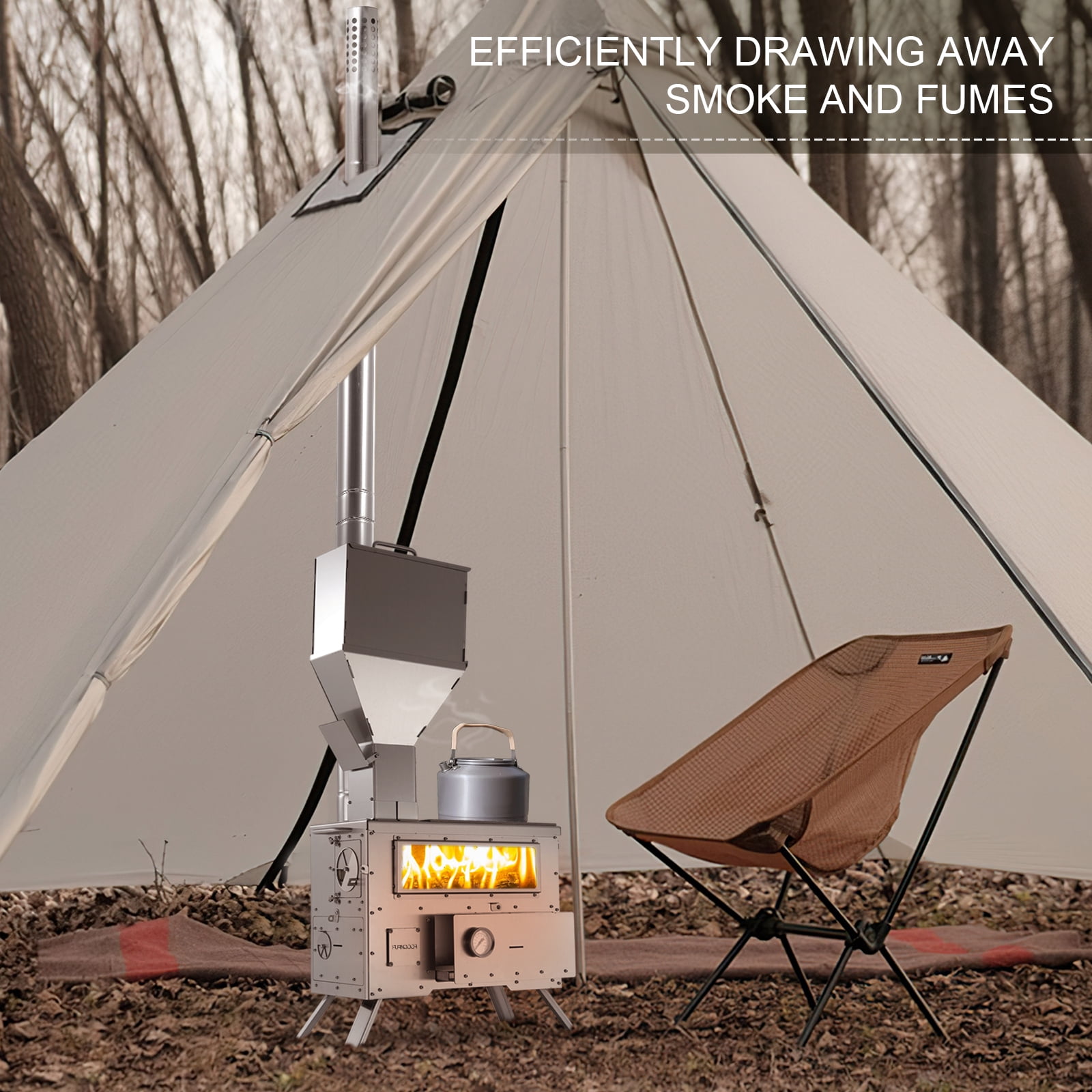 Wood Burning Stove with Oven - Portable Pellet Stove with Chimney Pipes, 304 Stainless Steel Construction Outdoor Hot Tent Camping Stove for Winter, Hunting, Cooking, Hiking, Fishing