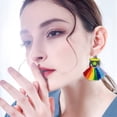 thumbnail image 4 of SUSHANG Earrings St. Patricks Day Earrings Rainbow Woven Gold Wood Print Handmade Tassel Drop Earrings, 4 of 9