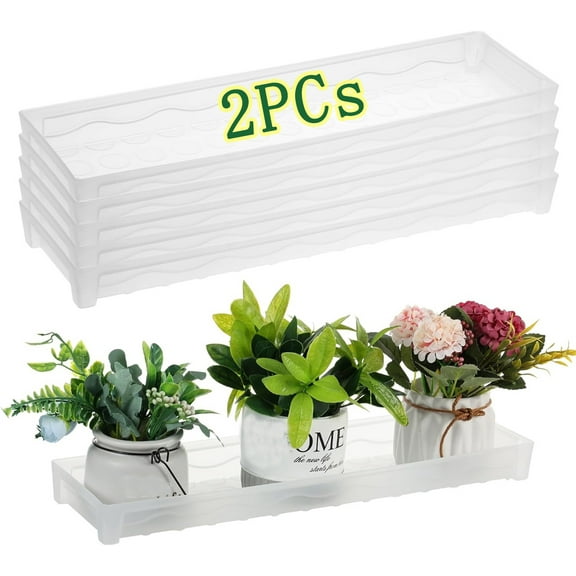 2 Pcs Plastic Plant Tray Tutuviw Saucer Rectangular Window Sill Plant Tray Square Plant Saucers for Indoors Outdoor Flower Pots for Window Shelf Clear Thick Bonsai Pot Tray for Succulent Pot Planter