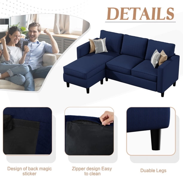 Walsunny Convertible Sectional Reversible Chaise, Modern Linen