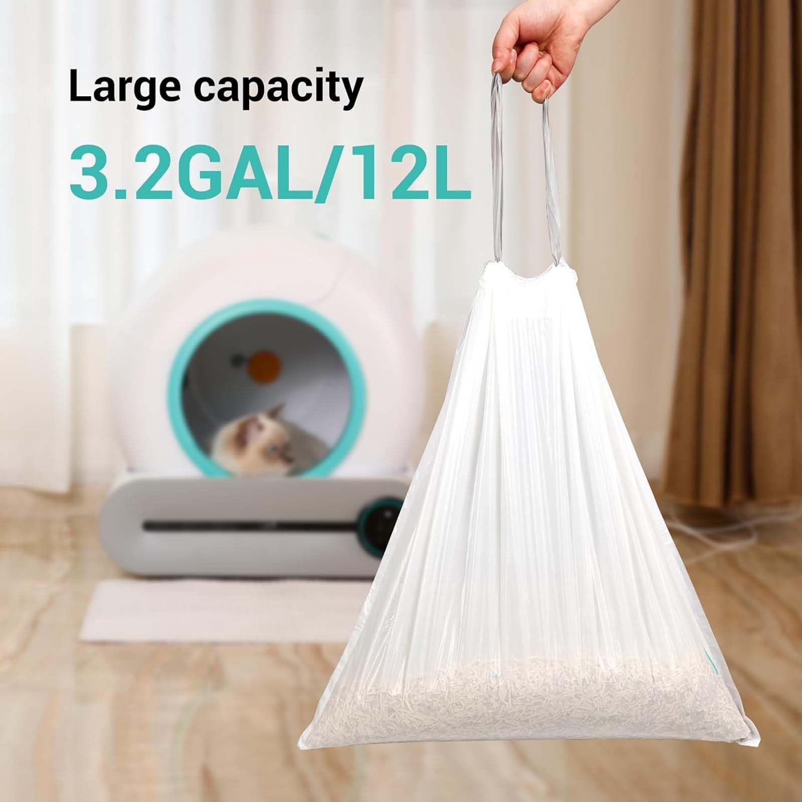 80 Count Cat Litter Bags for Automatic Litter Box Self Cleaning, Replacement Extra Large Cat Litter Liners, 4 Rolls Drawstring Waste Bags for Robot, 18 x 18 Inches
