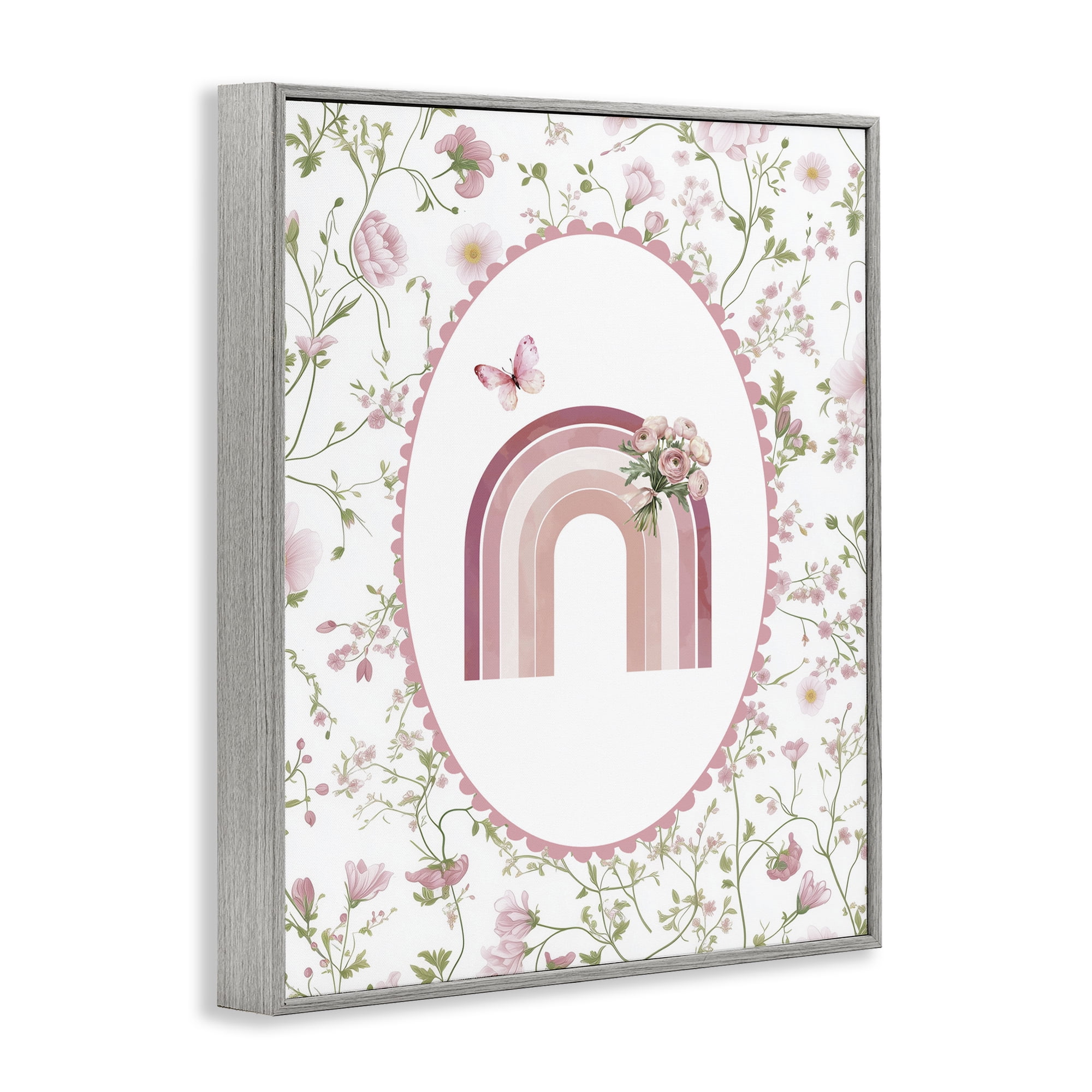 Delicate Florals & Rainbow Gray Framed Giclee Art, design by Christine Simpson Art