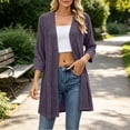 thumbnail image 2 of Lenpel Womens Fall Cardigans Ribbed Knit 3/4 Sleeve Open Front Casual Lightweight Outerwear Flowy Comfy Soft Solid Color Coats(Purple,Small), 2 of 6