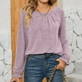thumbnail image 3 of TKLPEHG Womens Tunic Tops Crew Neck Pleated Tunic Tops Fashion Classic Solid Color Long Sleeve Loose Lightweight Casual Comfy Blouses (Purple,M), 3 of 4