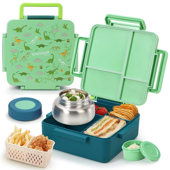 Bento Box Norxely con termo a prueba de fugas para niños, color verde
