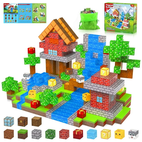 Casrra Magnetic Blocks Cube Game - 100PCS Kids Forest Magnetic Building Blocks STEM Montessori Stacking Toy, Gift for Boys and Girls Ages 3+