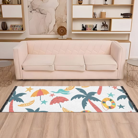 Beach Theme Runner Rug Non-Slip Area Rugs Linen Washable Non Shedding for Kitchen Bedroom Carpet