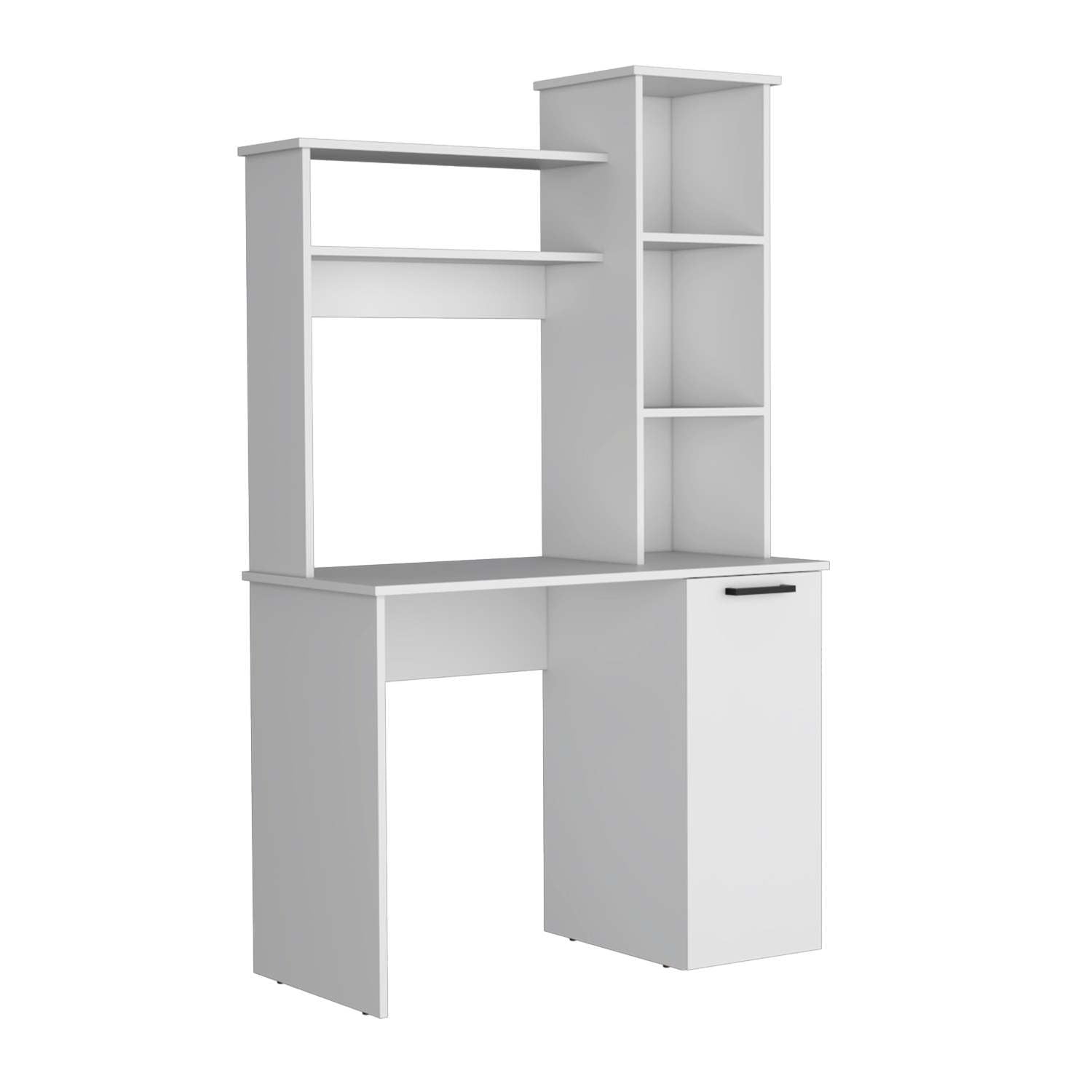 Asteroutdoor Muncy Computer Desk with Hutch, Single Door Cabinet, 3-Tier Shelves, 25.8 in Work Surface, Black