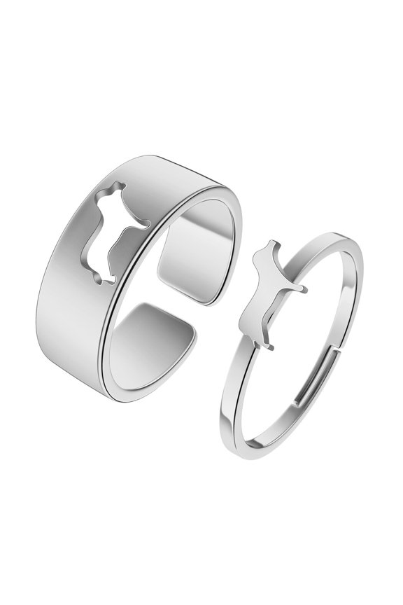 2pcs Pet Dog Matching Promise Ring for Couples Anniversary or Engagement Gifts Adjustable Ring