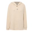 thumbnail image 6 of Hoodie Women Trendy Solid Color Hooded Button Loose Long Sleeved V Neck Sweatshirts Fall Tops,Beige,2XL, 6 of 6