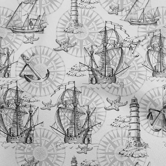 oneOone Polyester Spandex Gray Fabric Nautical Prints Sewing Material Print Fabric By The Yard 56 Inch Wide