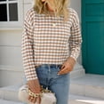 thumbnail image 4 of VSSSJ Womens Long Sleeve Pullover Sweaters Casual Crewneck Classic Plaid Geometric Printed Soft Comfy Knitted Sweater Jumper Tops Khaki M, 4 of 5