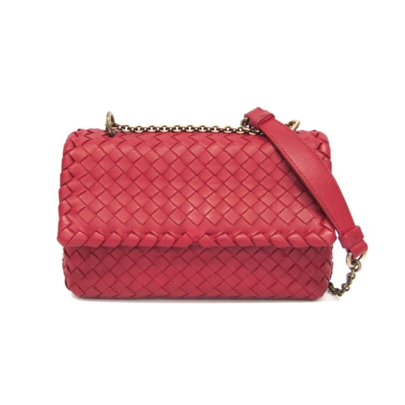 Pre-Owned Bottega Veneta Intrecciato Chain Shoulder Bag Women's Leather Shoulder Bag Red Color