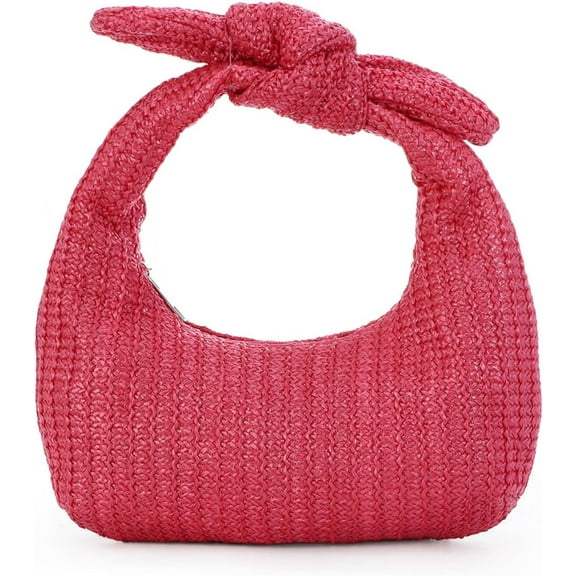 LinYooLi Knotted Straw Clutch Purses for Women, Summer Beach Bag, Dumpling Evening Clutch Handbags for Formal Party Wedding