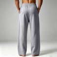 thumbnail image 4 of Solid Drawstring Wide Leg Sweatpants With Side Pockets For Men, Loose Casual Track Pants, Elastic Waist Athletic Jogger Trousers For Indoor Outdoor Activities Gray S, 4 of 6