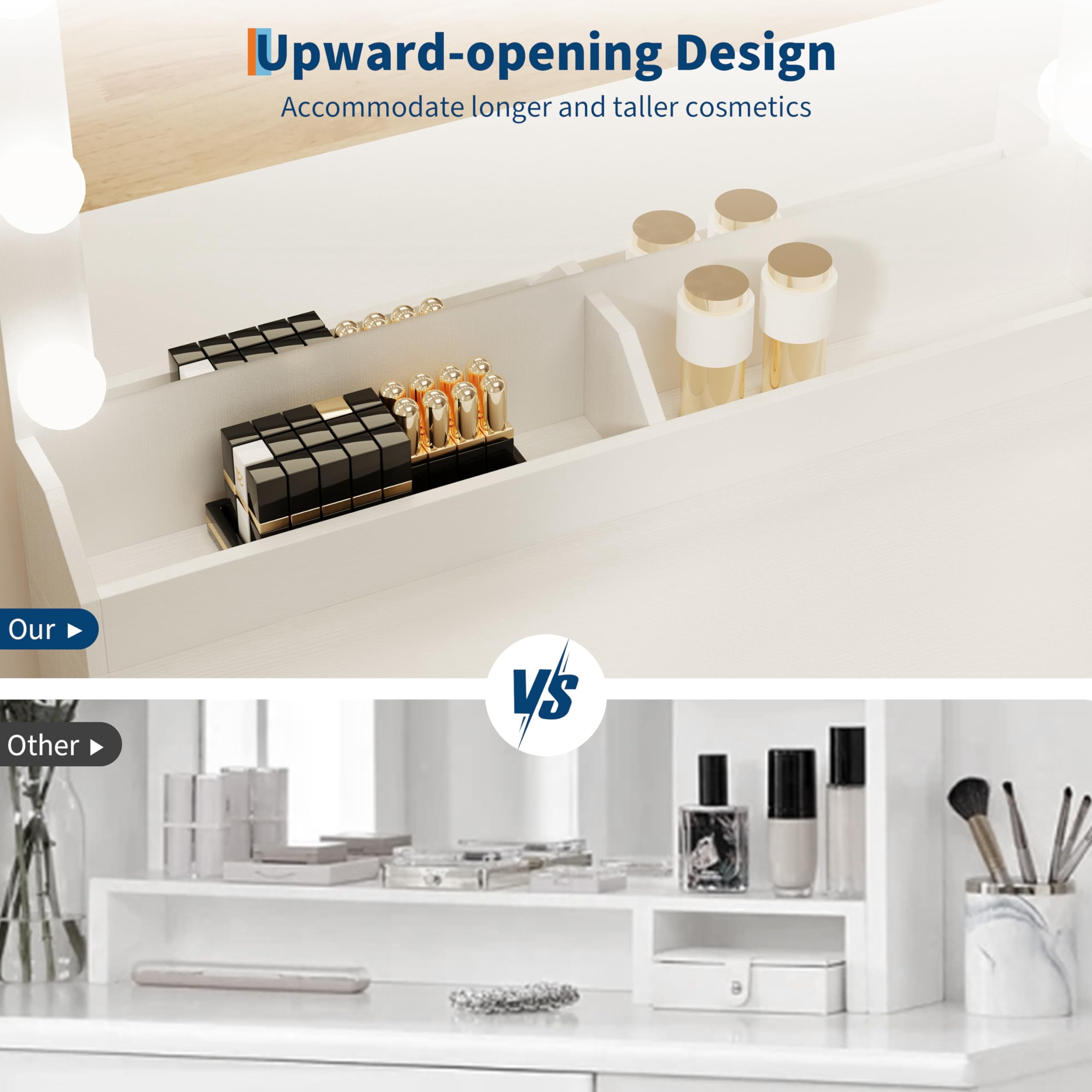 Vanity Desk with Lighted Mirror & Power Outlet, Modern Makeup Vanity Table with Drawers, Cabinets & Stool for Bedroom