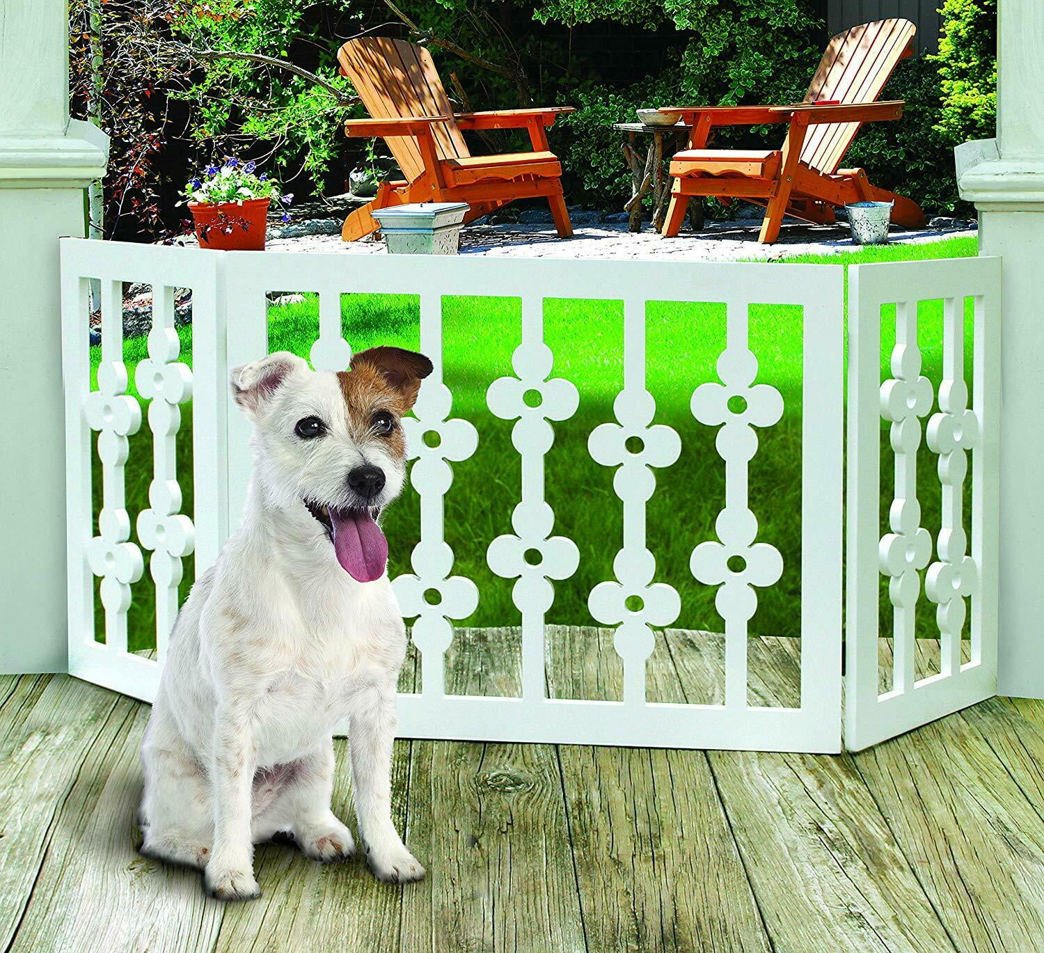 Frisky Friends Wooden Freestanding Pet Gate, Extra Wide Adjustable, Expands to 47" Wide