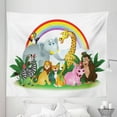 thumbnail image 1 of Wildlife Tapestry, Illustration of Cartoon Animals Under Rainbow Gorilla Hippo Zebra Theme, Fabric Wall Hanging Decor for Bedroom Living Room Dorm, 5 Sizes, Multicolor, by Ambesonne, 1 of 1