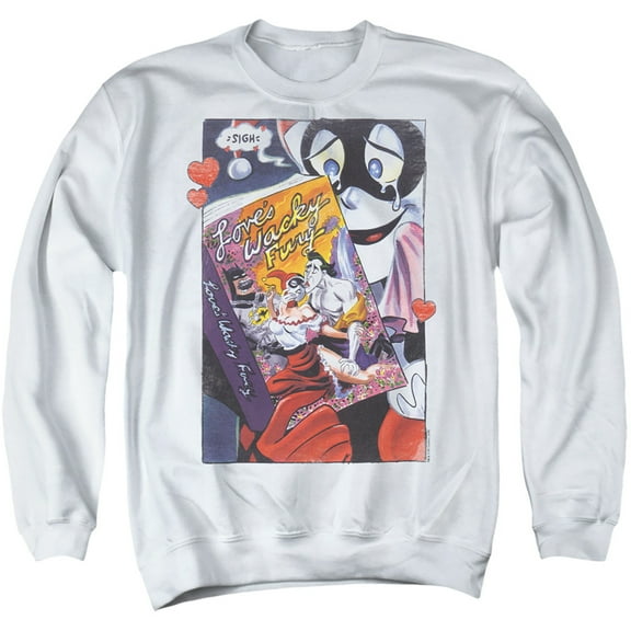Batman Loves Wacky Fury Adult Crewneck Sweatshirt White
