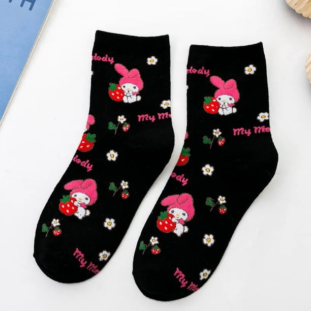 Calcetines Kawaii Sanrio de dibujos animados para mujer, Hello Kitty, My Melody, Harajuku, de tubo medio, de algodón, deportivos, transpirables, para estudiantes, regalo de Navidad