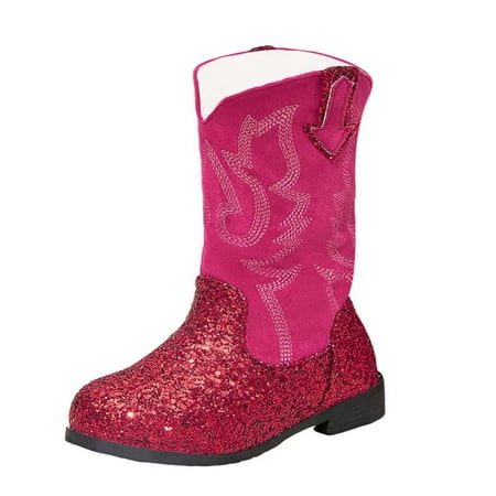 

eileial Cowboy Boots for Girls and Boys Side Zipper and Buckle Strap Riding Boots Red 11-11.5 Years
