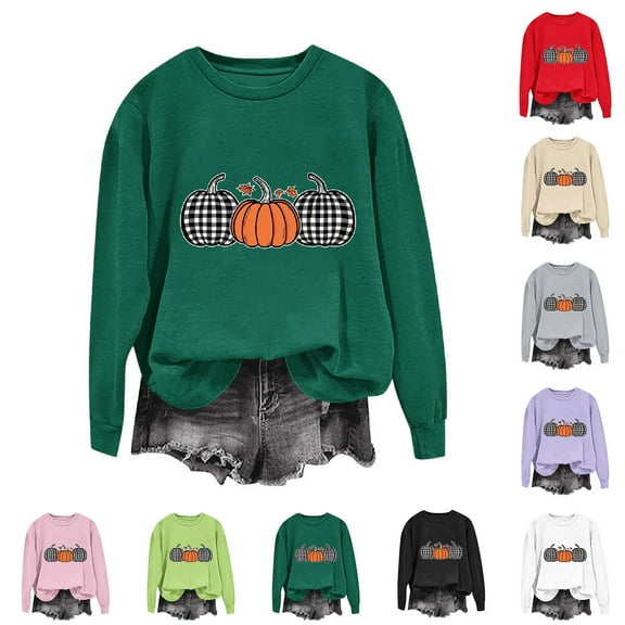Xdegoge Pumpkin Sweatshirt for Women 2025 Fall Fashion Graphic Shirts Crewneck Long Sleeve Tops Oversized Loose Fit Tshirts Holiday Autumn Pullover T-Shirts