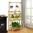 thumbnail image 4 of Giantex 3-Tier Hanging Plant Stand Storage Shelf, Folding Flower Pot Organizer Display Storage Rack, Adjustable Hanger Rod, Bamboo Planters Shelves Potted Holder for Patio Garden Balcony Bathroom, 4 of 10
