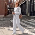 thumbnail image 4 of SUNBS Women's Sweatsuits 2 Piece Outfits for Women Two Way Zipper Jacket Hoodies Fall Oversized Loungewear Sets with Wide Baggy Leg Sweatpants with Pockets, 4 of 8
