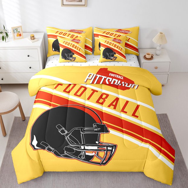 Erosebridal Literie de Football Américain Format Grand Lit 7 Pcs pour Garçons Filles, Réversible, Or, Pittsburgh
