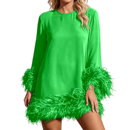 DGMIOCS Women s Round Neck Midi Dress for Everyday Wear - Flowy Women’s Dress with Versatile Styling for Daily Green M