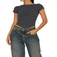 thumbnail image 3 of POINTERTECK T-Shirt Décontracté pour Femmes à Manches Courtes Slim Fit Col Rond Crop Top Y2k Été Slim Fit Découpé Tees Wine Red S, 3 of 6