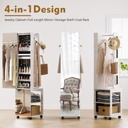 360° Swivel Jewelry Armoire, 63 Full Length Mirror with Jewelry Storage, LED 3 Color Dimmable Jewelry Organizer Armoire, Standing Jewelry Cabinet, Gift for Ladies