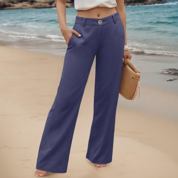 Womans Pants High Waisted Trousers Baggy Dark Blue Pant Casual Outfits Comfy Pants Womens Business Casual Pants Womens Outfits