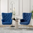 thumbnail image 2 of Daluvenix Adjustable Legs Accent Chair, Velvet/Leather Upholstery, High Wide Armrest & Thick Pad, 300LBS Weight Capacity Single Sofa, Blue, 2 of 6