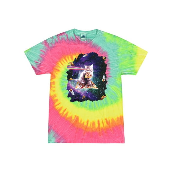 Wild Bobby, Galactic Pizza Space Cat Laser Eyes, Animal Lover, Tie-Dye Tees, Minty Rainbow, Large