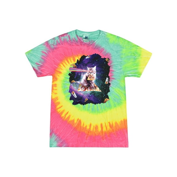 Wild Bobby, Galactic Pizza Space Cat Laser Eyes, Animal Lover, Tie-Dye Tees, Minty Rainbow, Medium